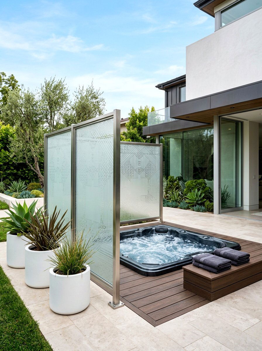 Frosted Glass Panel - 30 hot tub privacy ideas