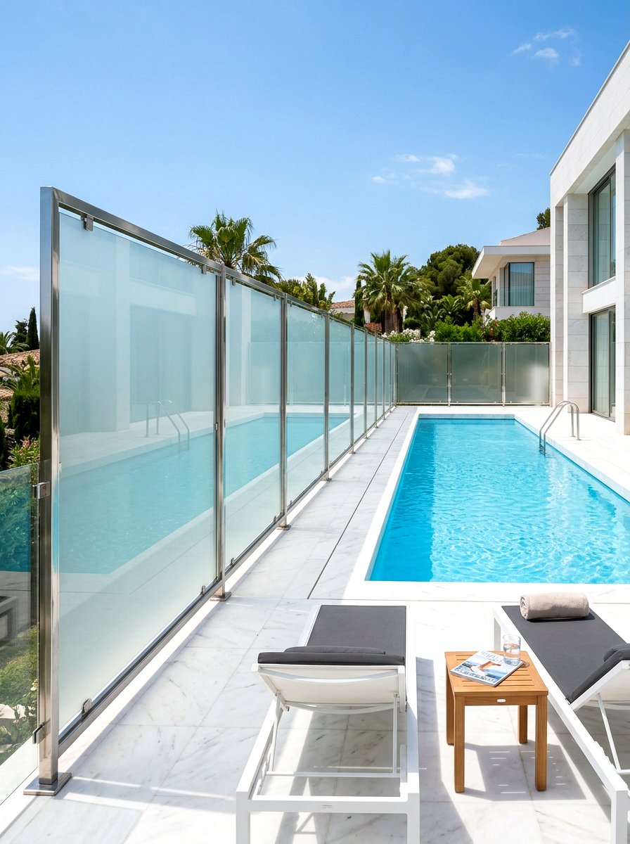 Frosted Glass Panel - 30 pool privacy ideas
