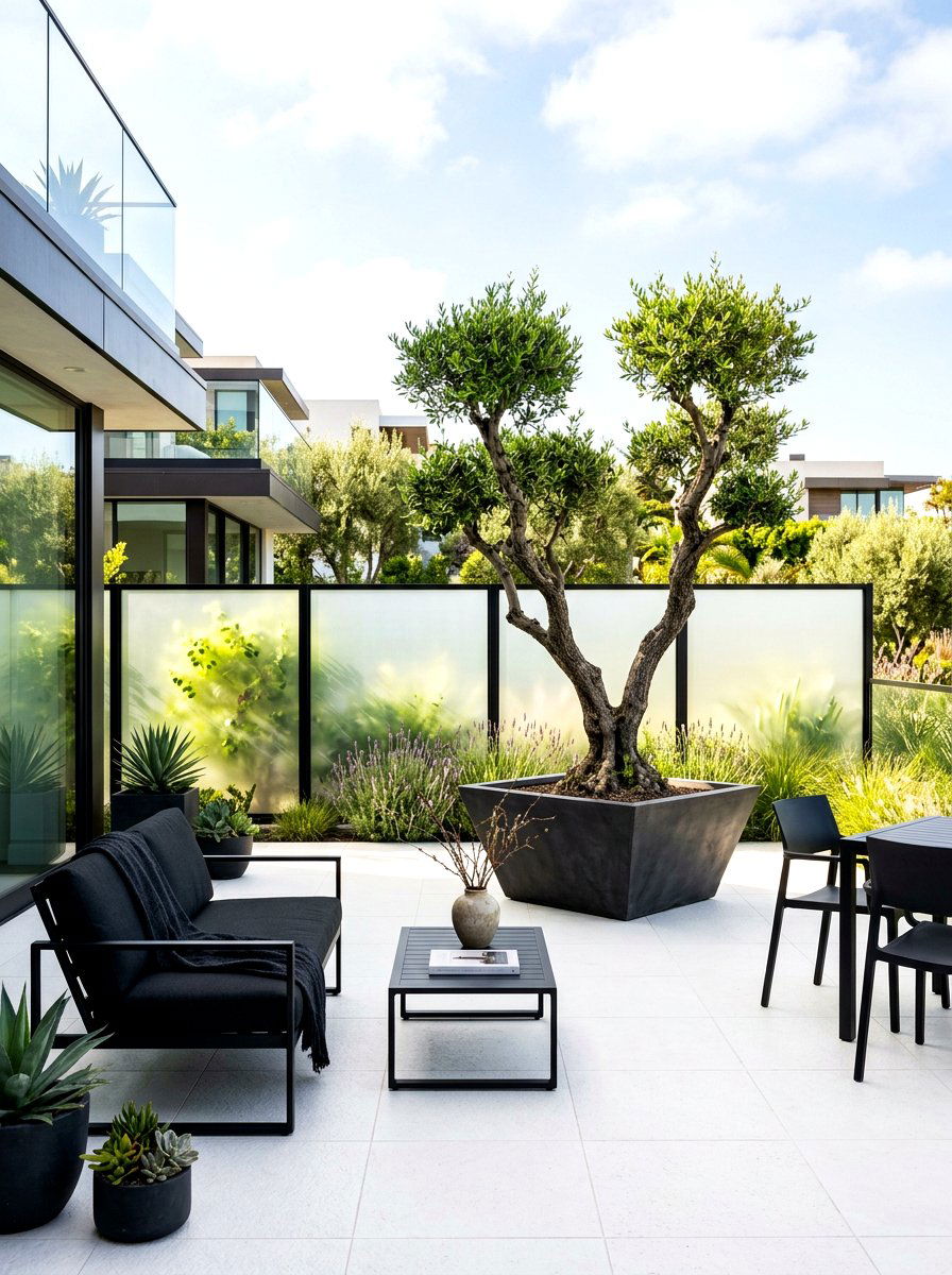 Frosted Glass Panel Fence - 30 small yard fence ideas