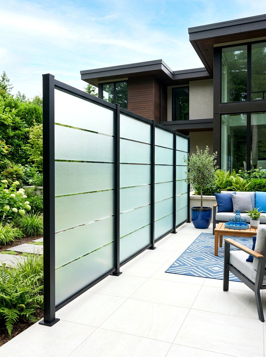 Frosted Glass Panel - 30 courtyard privacy wall ideas
