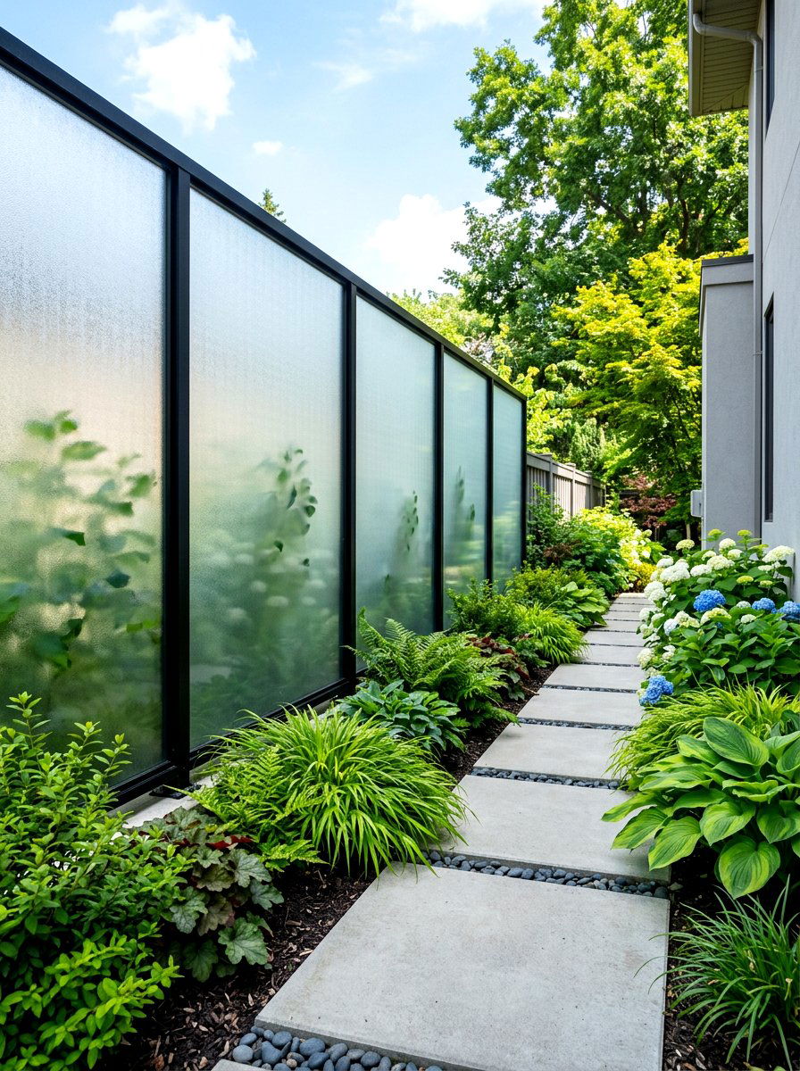 Frosted Glass Panels - 30 side yard privacy ideas