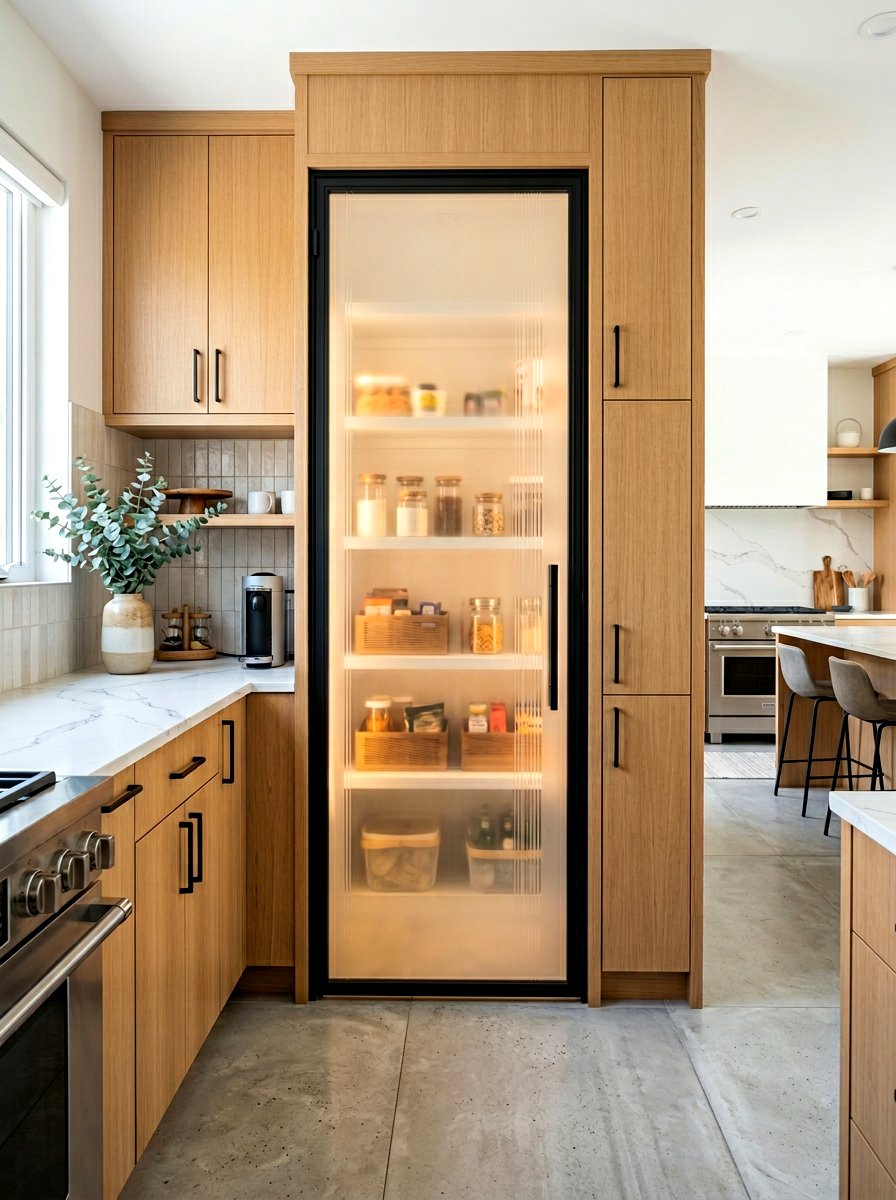 Frosted Glass Pantry Door - 30 corner pantry ideas