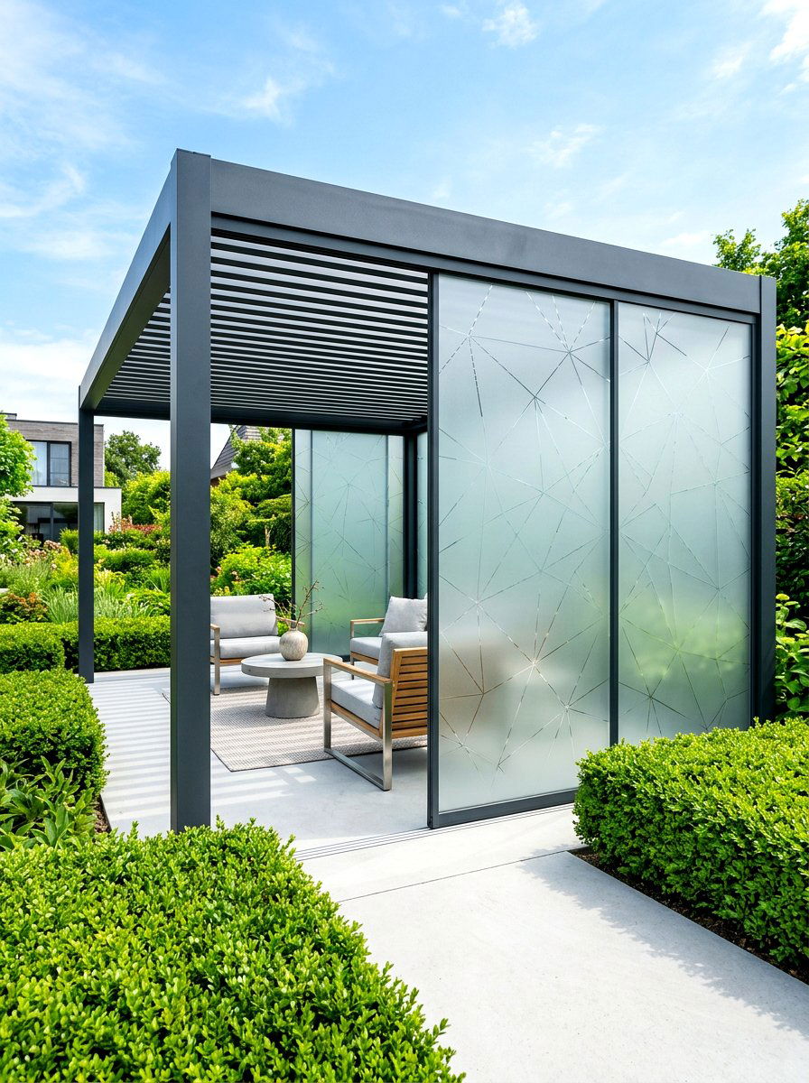 Frosted Glass Partition - 30 pergola privacy wall ideas
