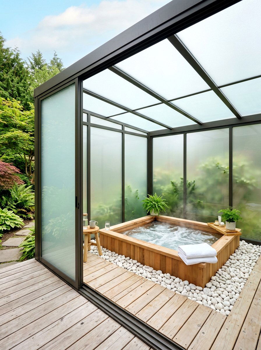 Frosted Glass Patio Enclosure - 30 transparent patio roof ideas