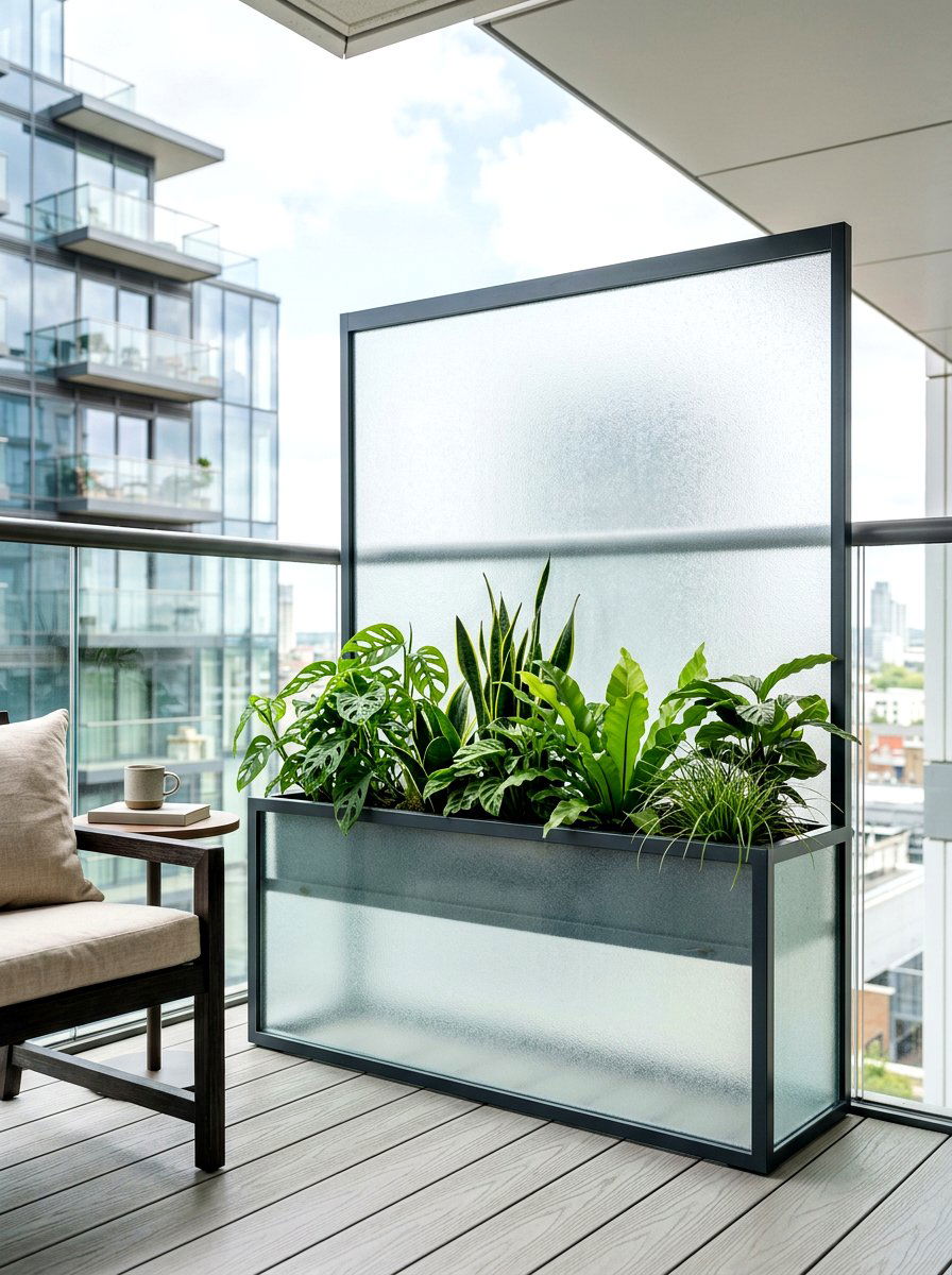 Frosted Glass Planter - 30 privacy wall planter ideas