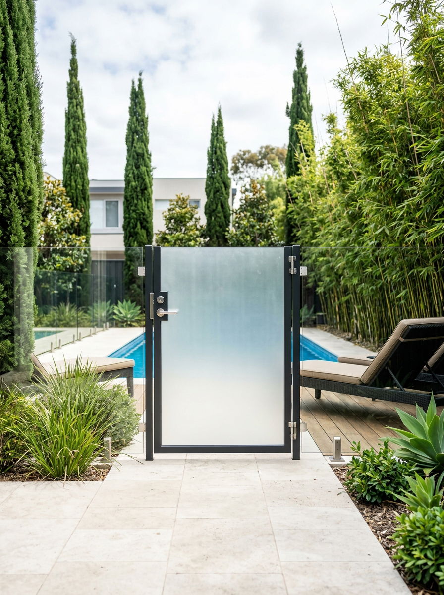 Frosted Glass Pool Gate - 30 pool gate ideas
