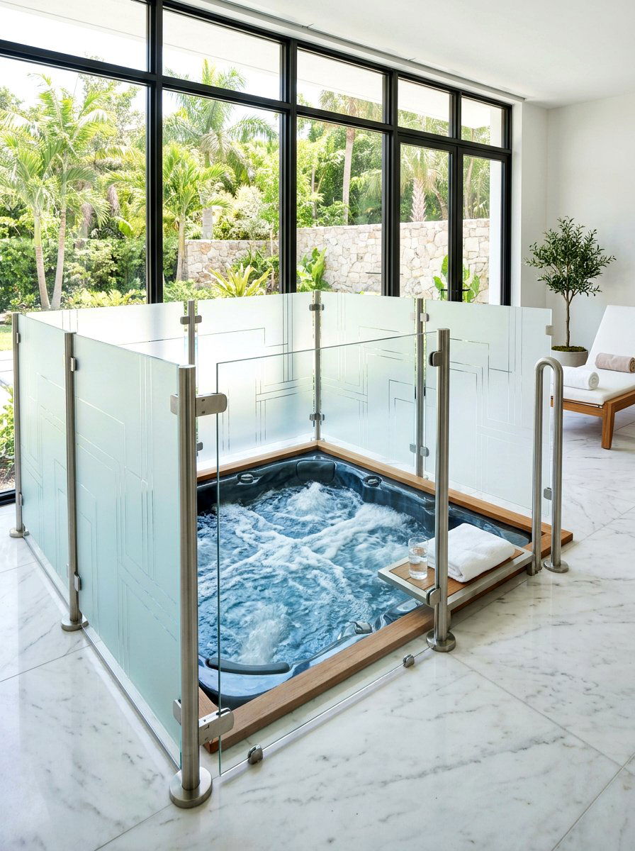 Frosted Glass Privacy Panels - 30 hot tub privacy fence ideas