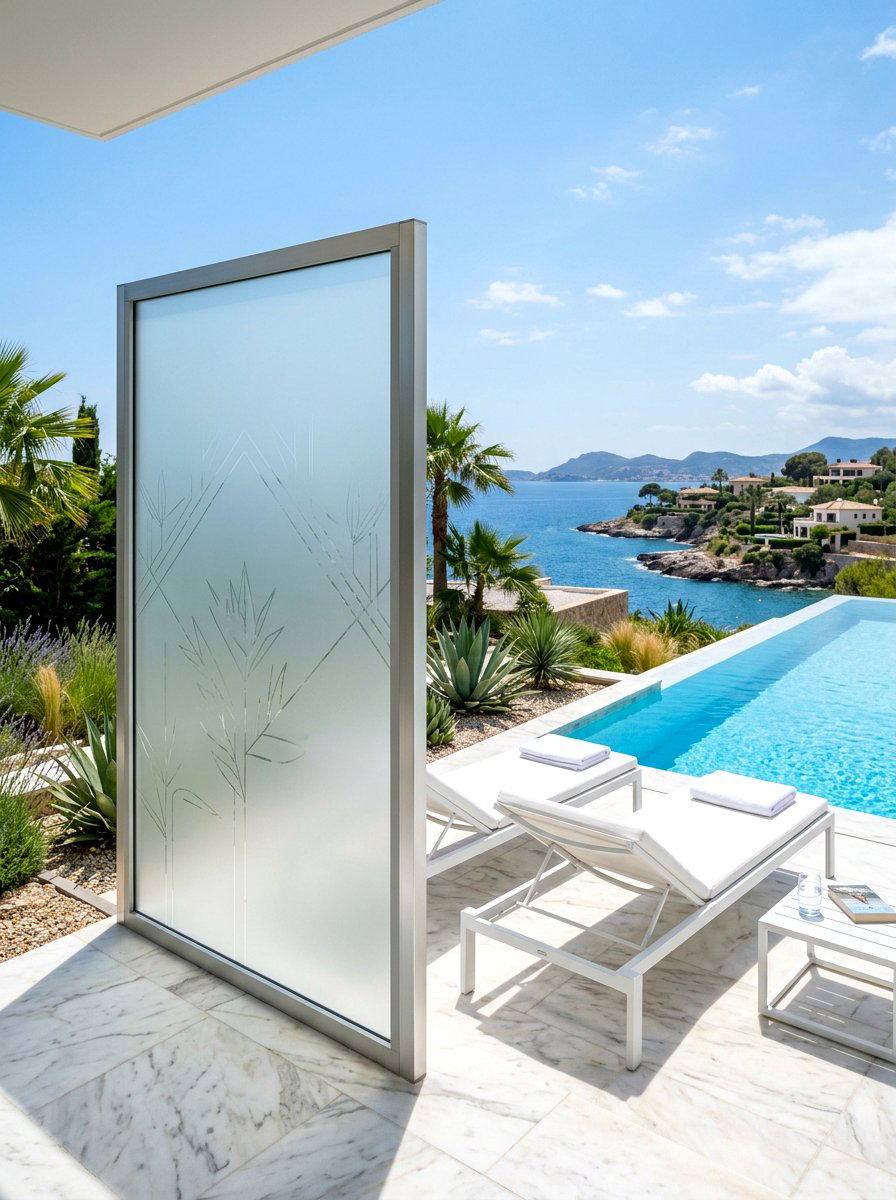 Frosted Glass Privacy Screen - 30 patio corner screen ideas