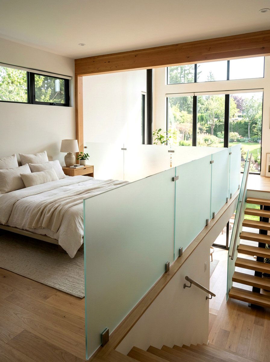 Frosted Glass Railing - 30 open loft railing ideas