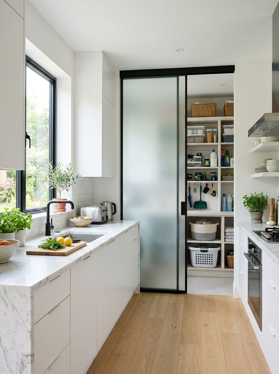 Frosted Glass Sliding Door - 30 utility area screen ideas