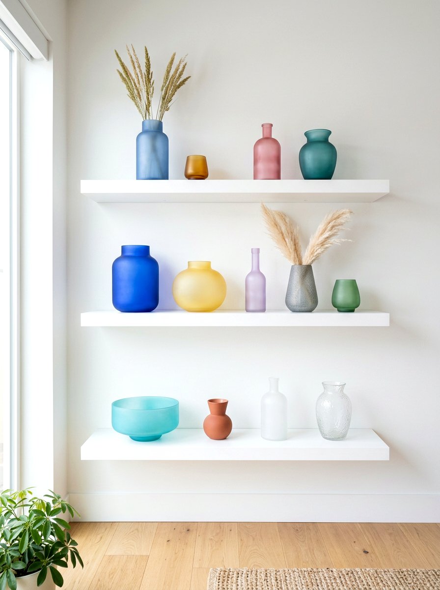 Frosted Glass Vase Shelf - 30 winter shelf styling ideas