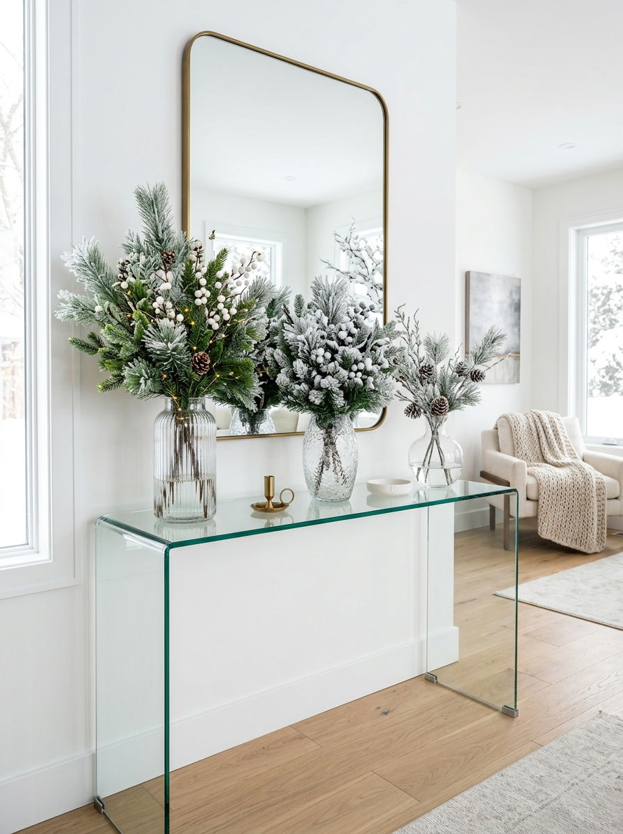 Frosted Pine Vase - 30 winter greenery decor ideas