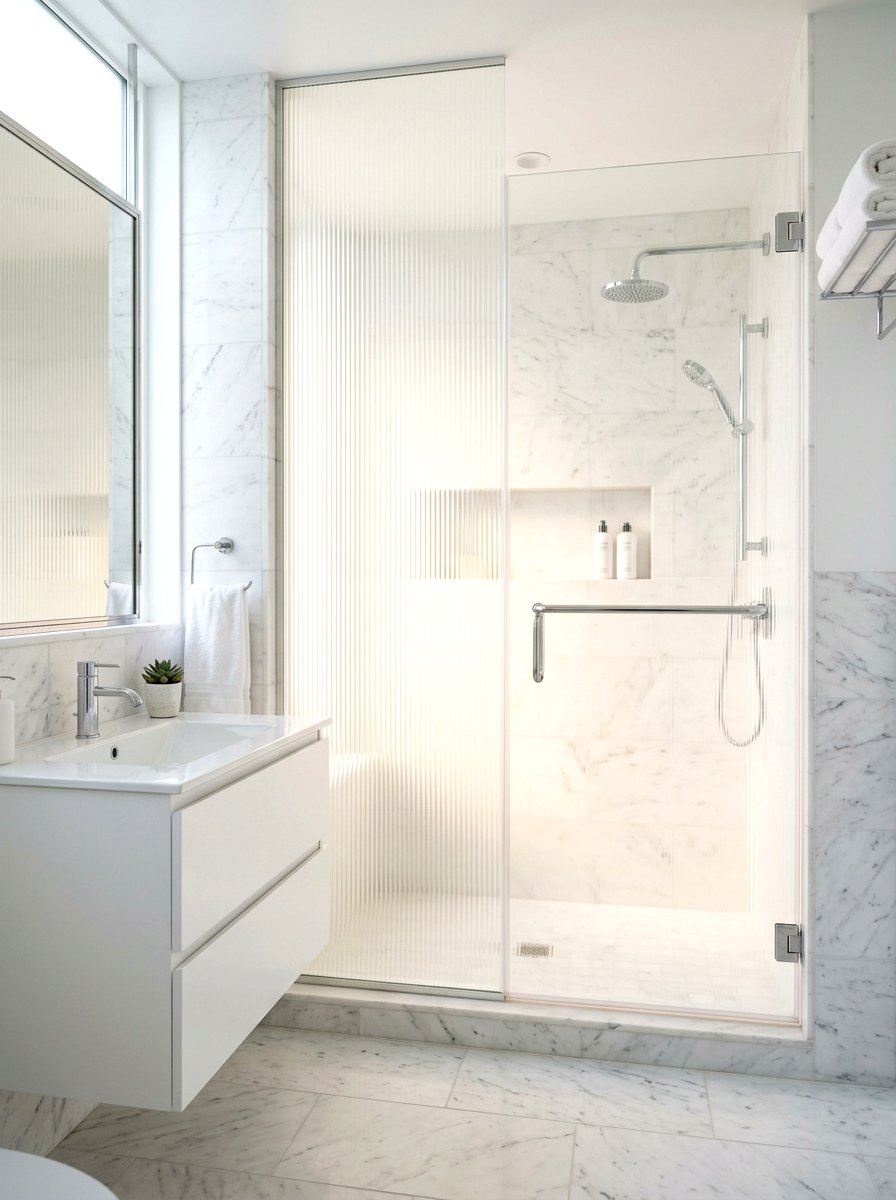 Frosted fluted glass shower door - 30 ribbed glass shower ideas