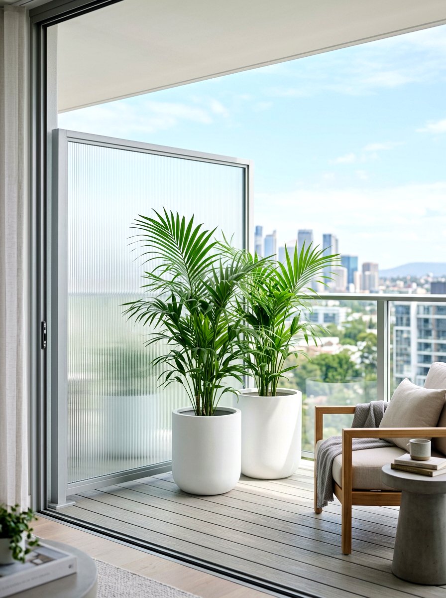 Frosted glass and planter combo - 30 privacy planter screen ideas