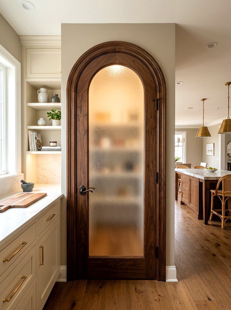 Frosted glass arched pantry door - 30 arched pantry door ideas