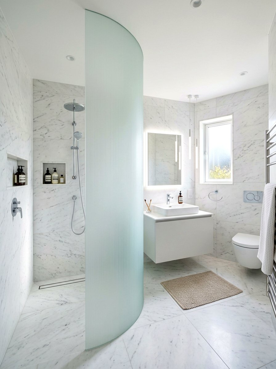Frosted glass curved divider - 30 curved partition wall ideas