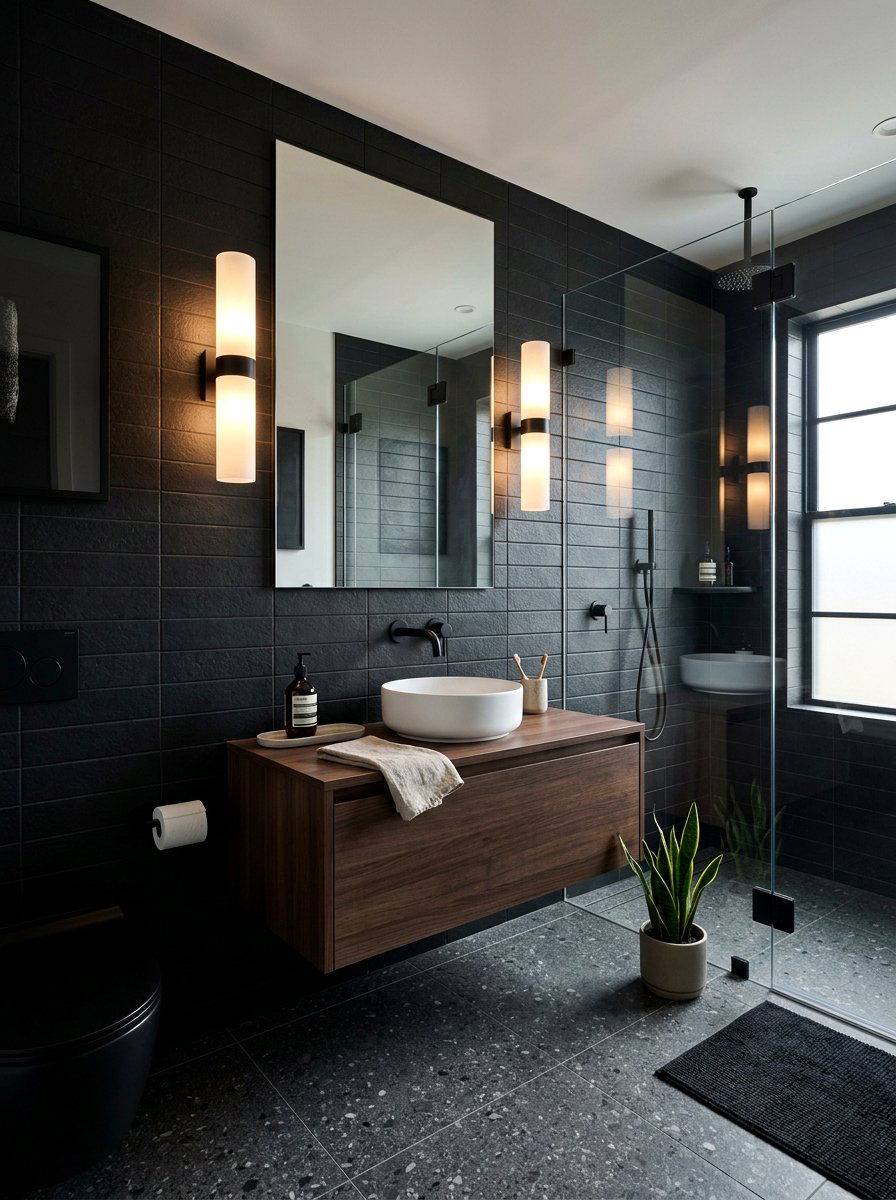 Frosted glass cylinder sconce - 30 moody bathroom lamp ideas