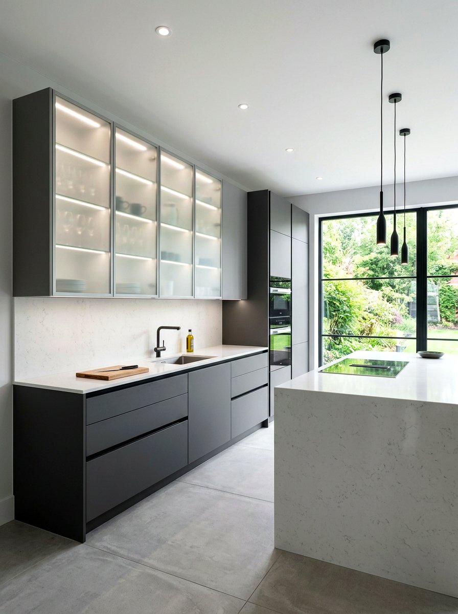 Frosted glass kitchen cabinet - 30 glass front kitchen cabinet ideas
