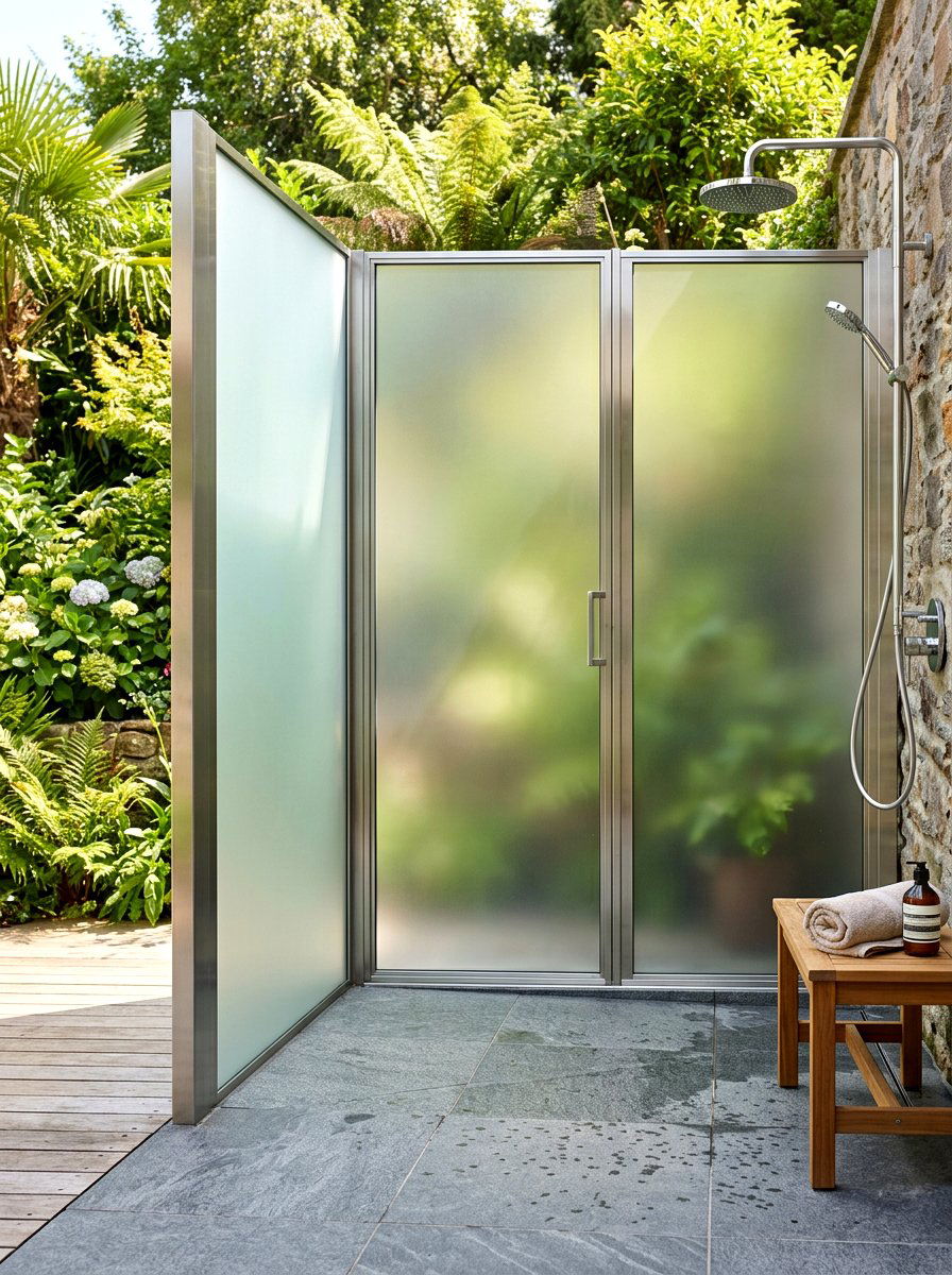 Frosted glass shower partition - 30 outdoor shower privacy ideas