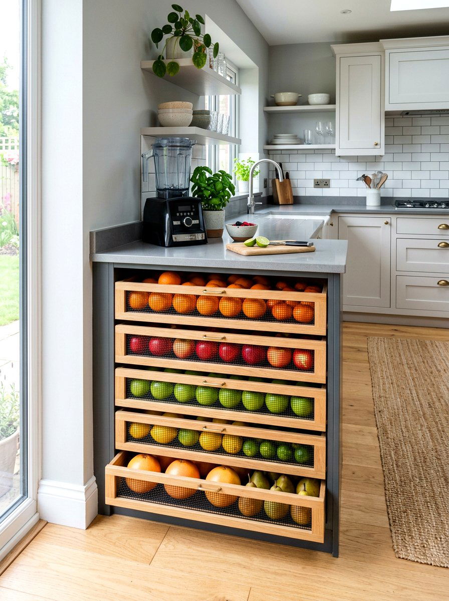 Fruit Storage Drawer - 30 smoothie nook kitchen ideas