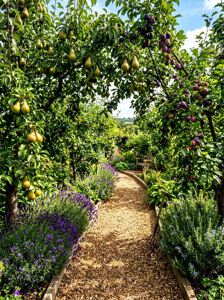 Fruit tree garden path - 30 orchard backyard aesthetic ideas