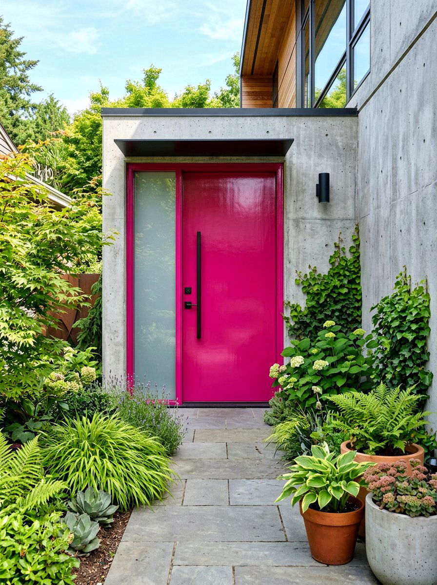 Fuchsia Lacquered Front Door - 30 lacquered front door ideas