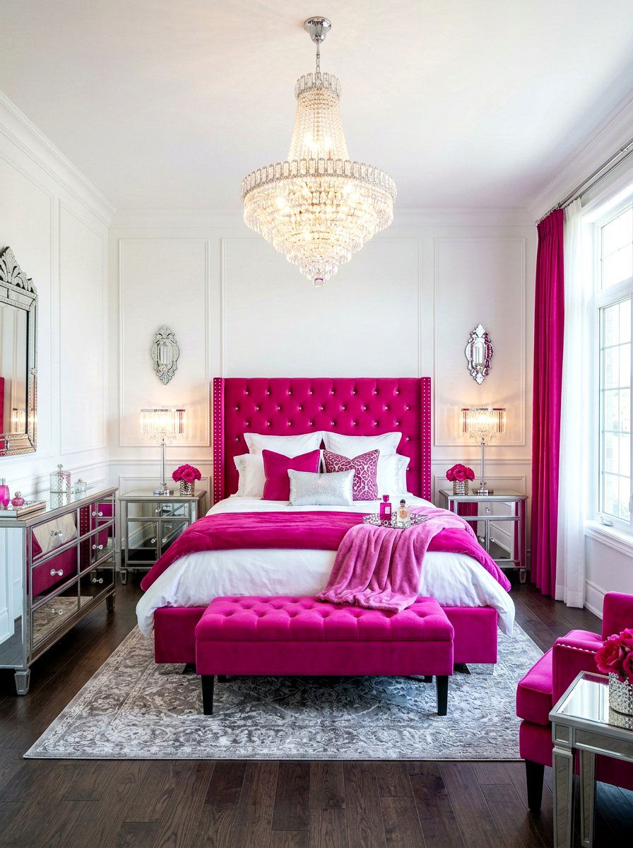 Fuchsia Velvet Glam Bedroom - 30 pink bedroom ideas