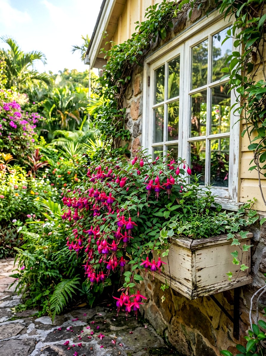 Fuchsia Window Box - 30 cottage window box ideas