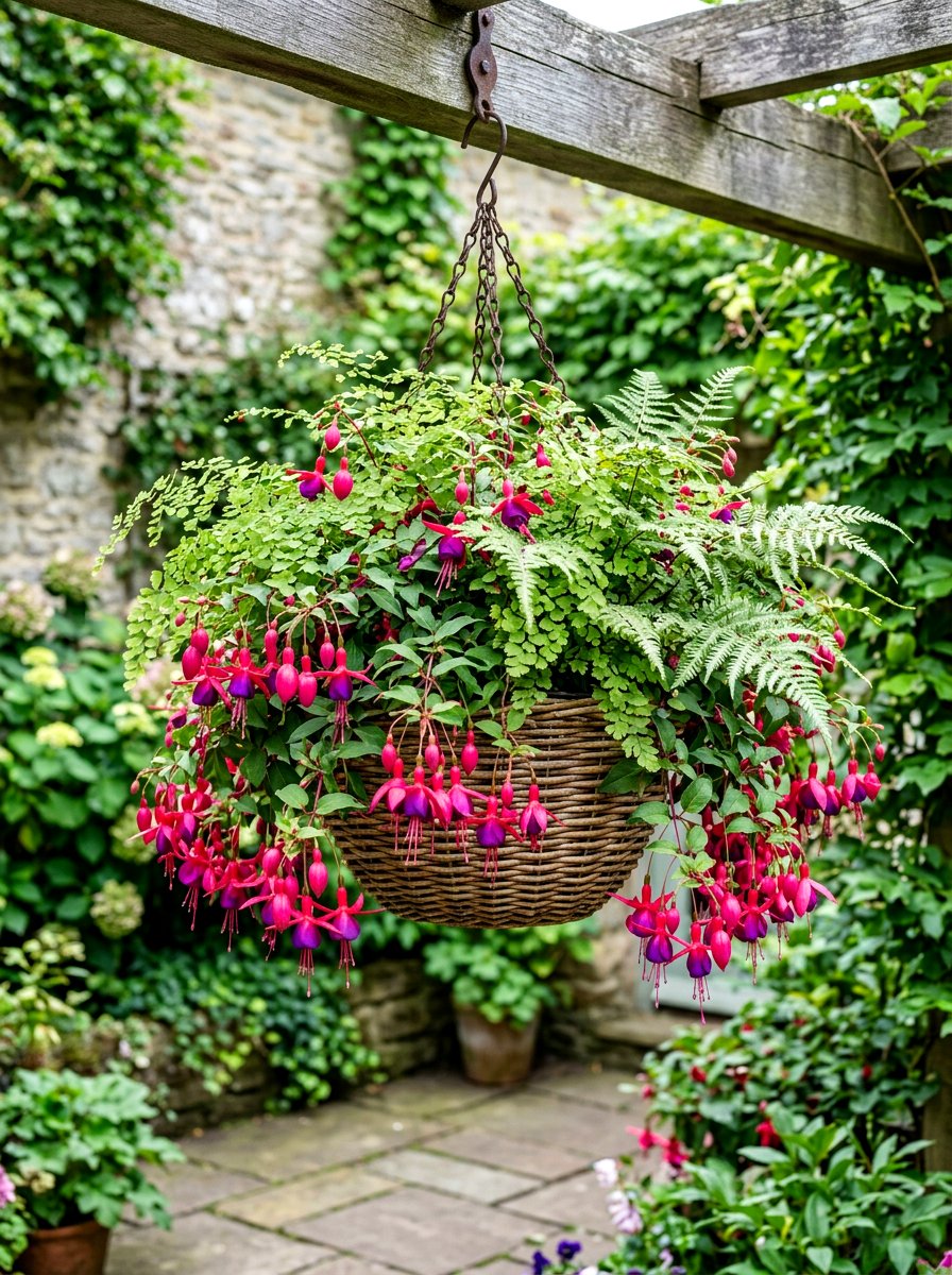 Fuchsia and fern hanging basket - 30 hanging basket ideas