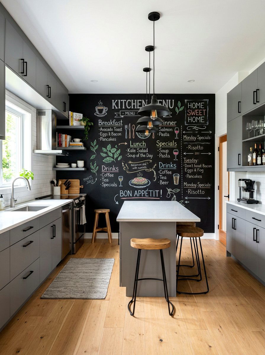 Full Chalkboard Wall - 30 kitchen wall decor ideas