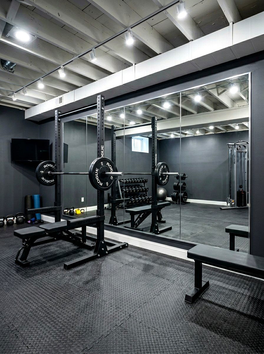 Full Height Mirrors - 30 low ceiling basement ideas