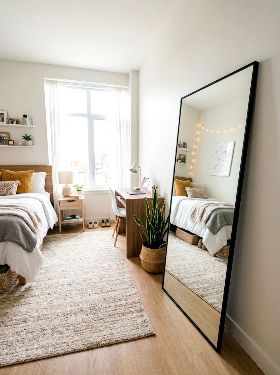 Full Length Leaner Mirror - 30 dorm wall decor ideas