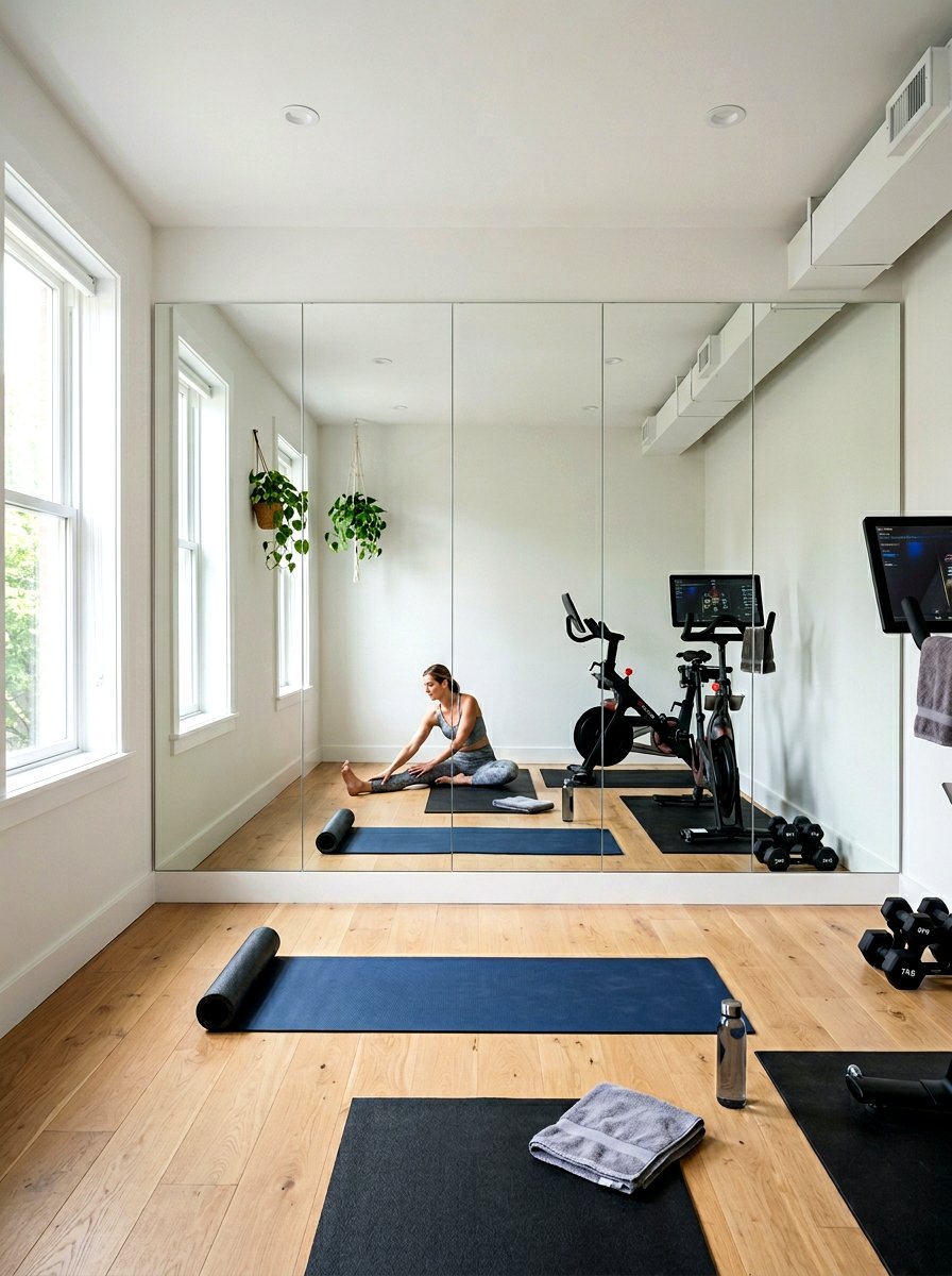 Full Length Mirror Wall - 30 small home gym ideas