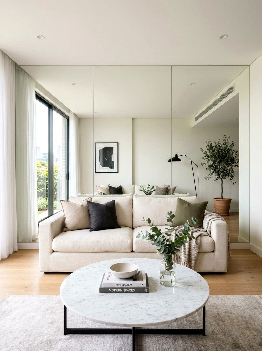 Full Wall Mirror Living Room - 30 mirror wall small room ideas