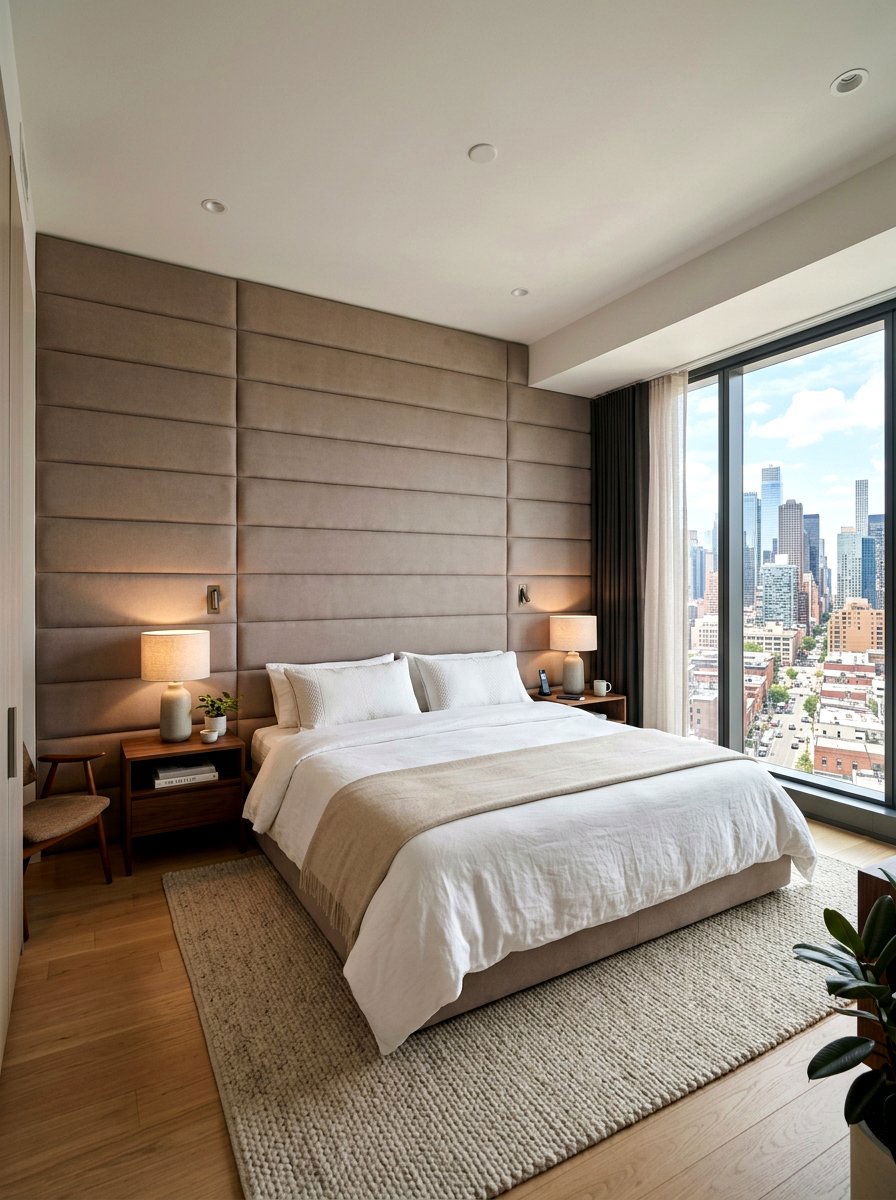 Full Wall Padded Headboard - 30 upholstered wall bedroom ideas