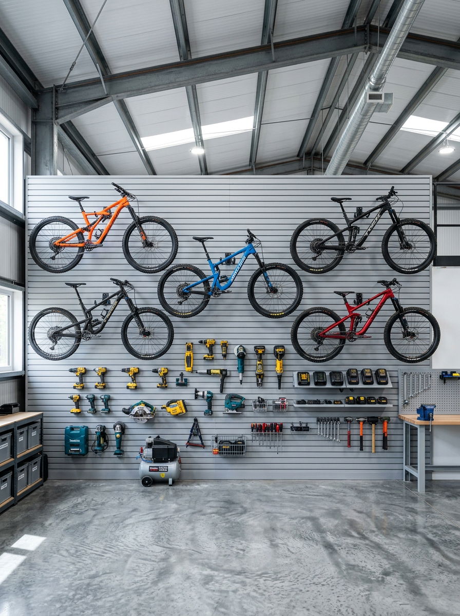 Full Wall Slatwall Layout - 30 shed organization ideas