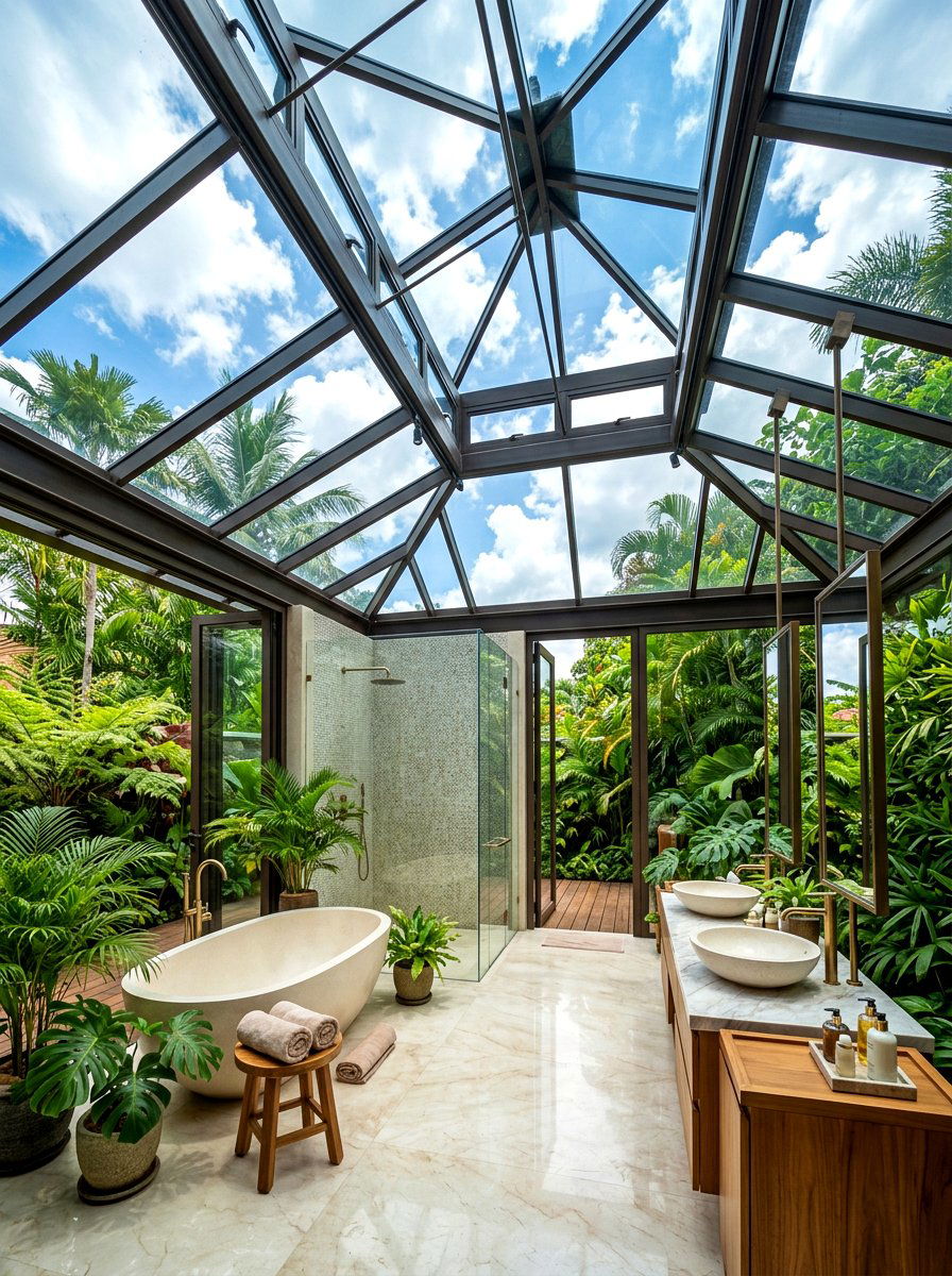 Full glass roof bathroom - 30 bathroom skylight ideas