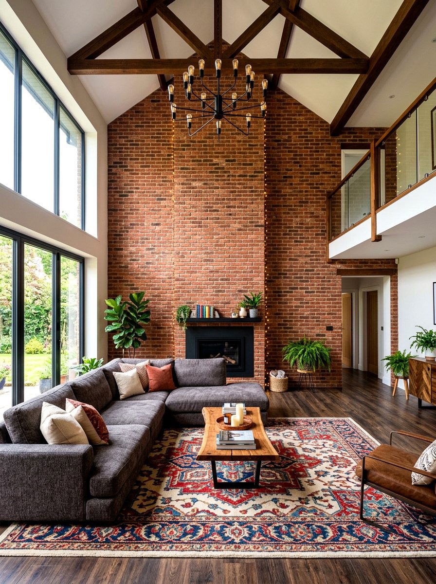 Full height brick accent wall - 30 exposed brick living room ideas