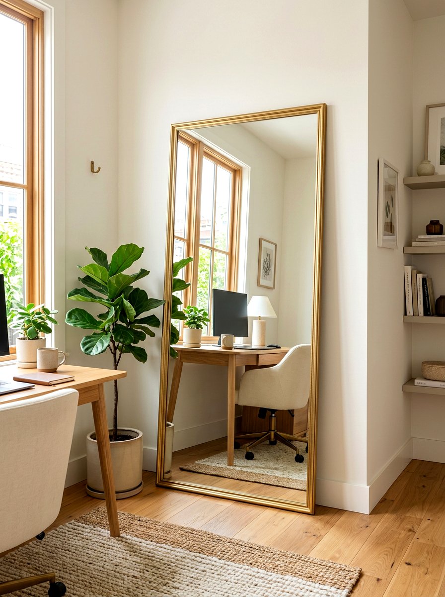 Full length leaning mirror - 30 renter friendly home office ideas