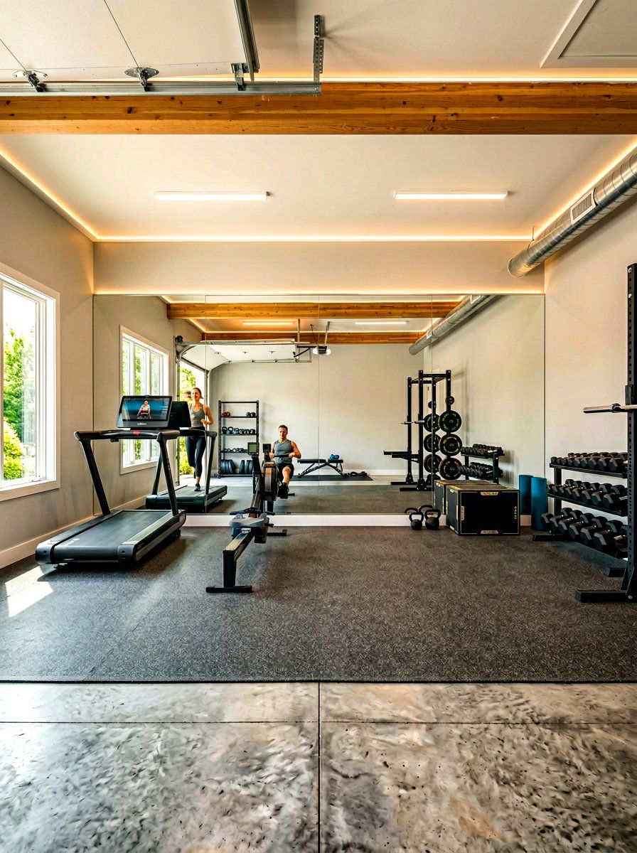 Full length wall mirrors - 30 garage gym ideas