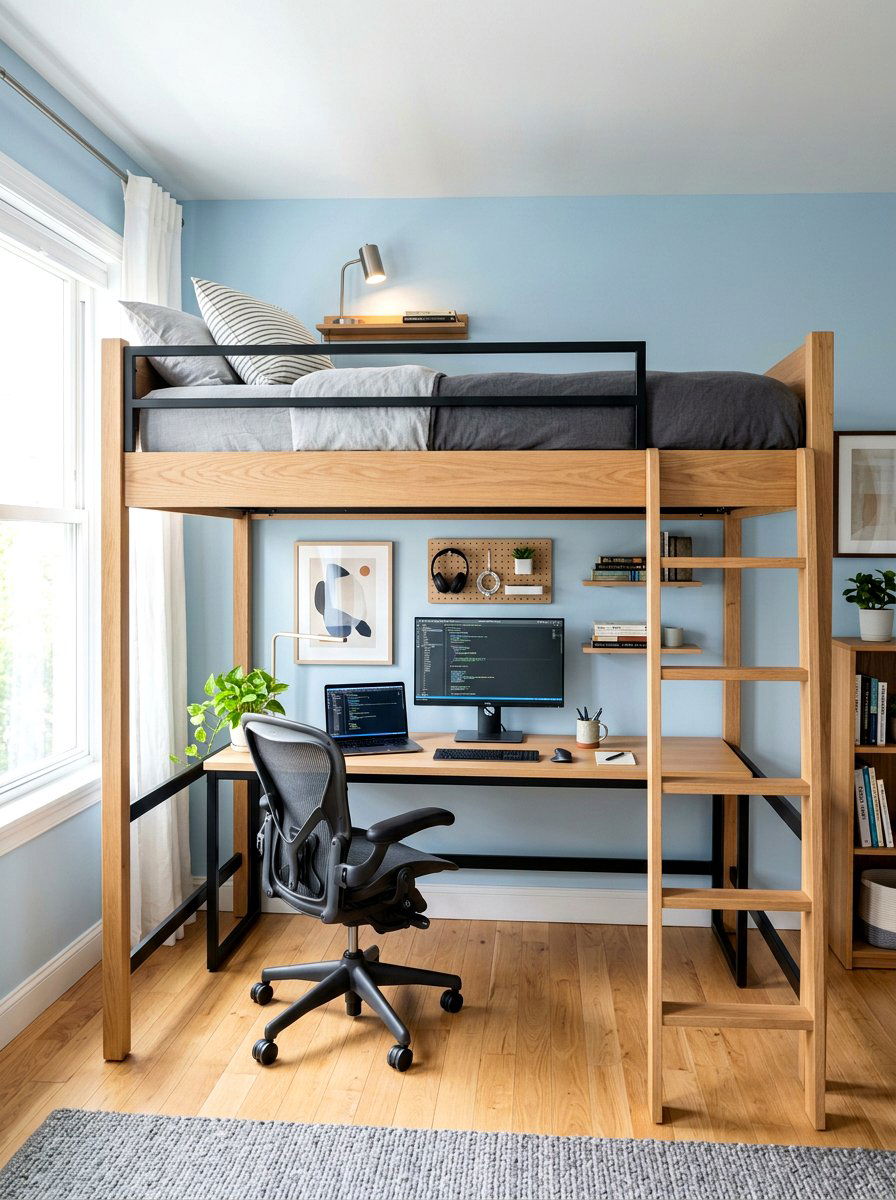 Full size loft bed with desk underneath - 30 loft bed office combo ideas