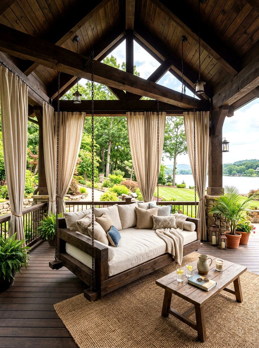 Full size outdoor swing bed - 30 porch swing bed ideas