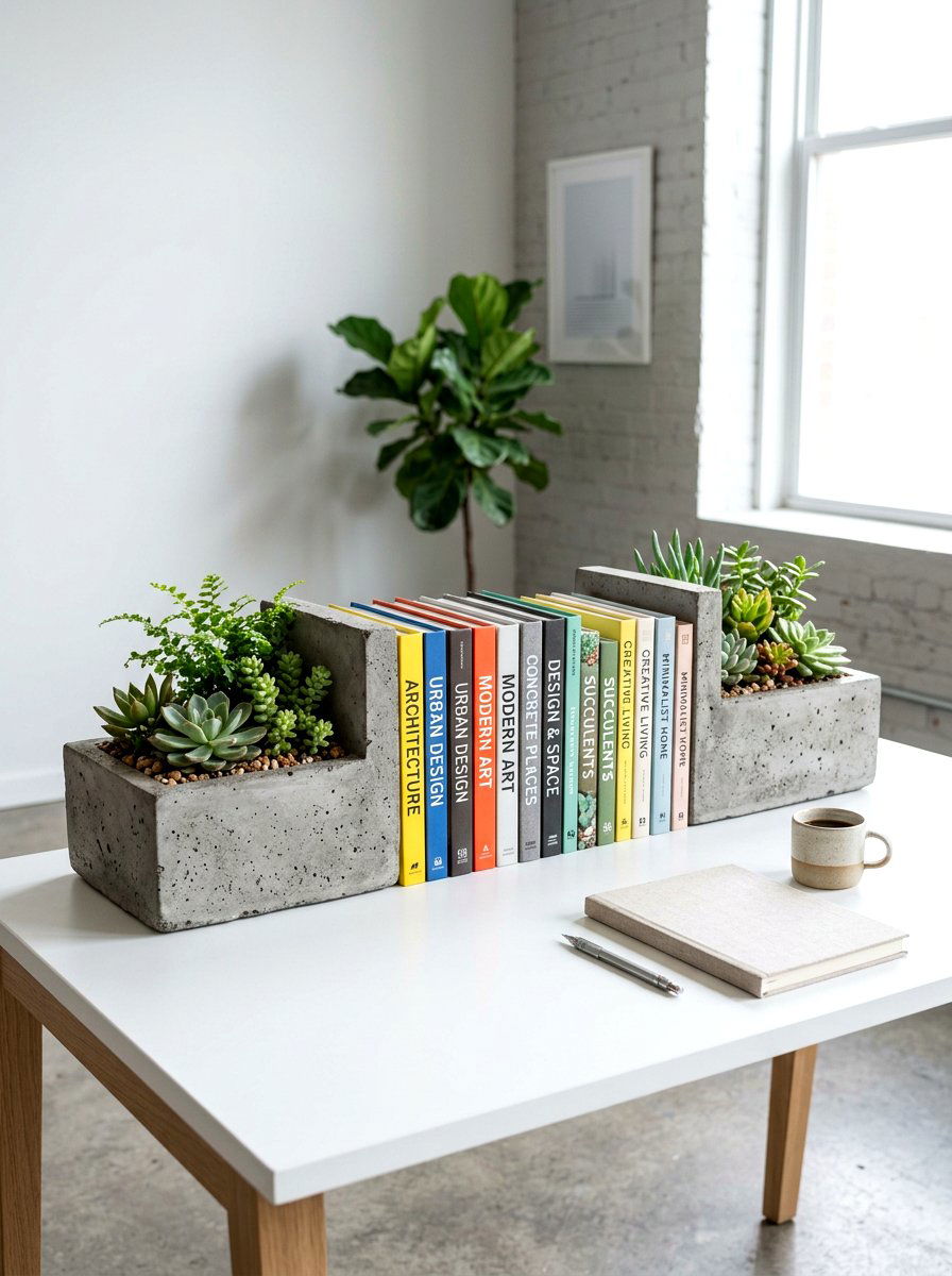 Functional Cement Bookend Garden - 30 small planter ideas