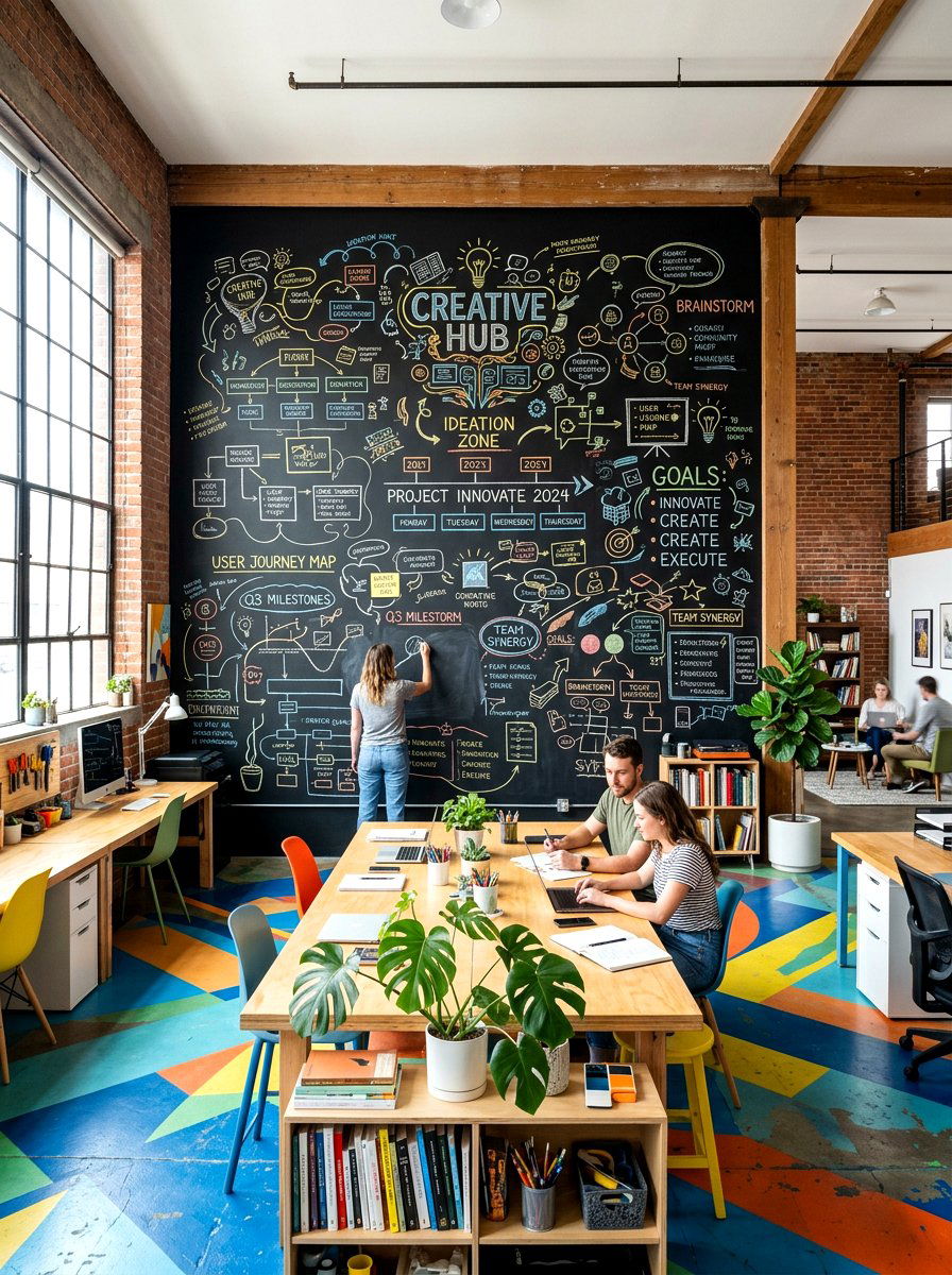 Functional Chalkboard Art - 30 art wall office ideas