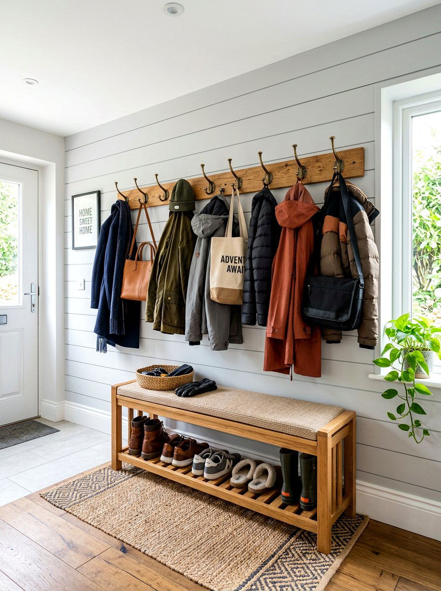 Functional Hook Rack - 30 entryway wall decor ideas