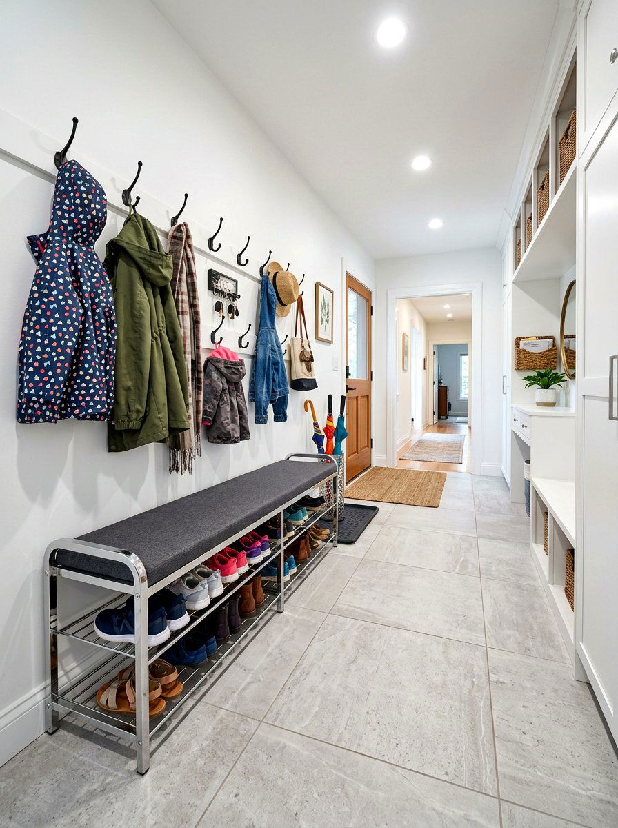 Functional Mudroom Chrome Bench - 30 chrome accent furniture ideas