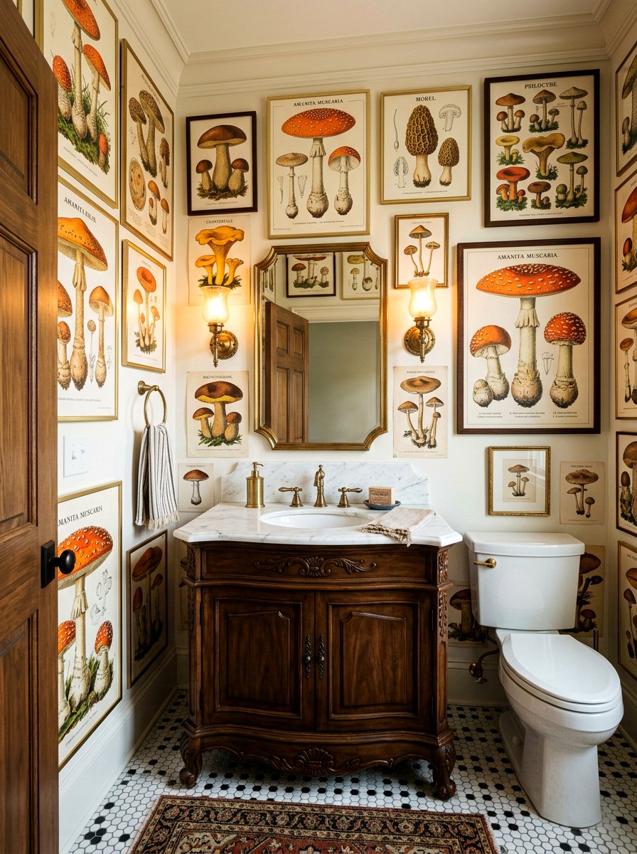Fungi Scientific Illustration - 30 mushroom powder room ideas