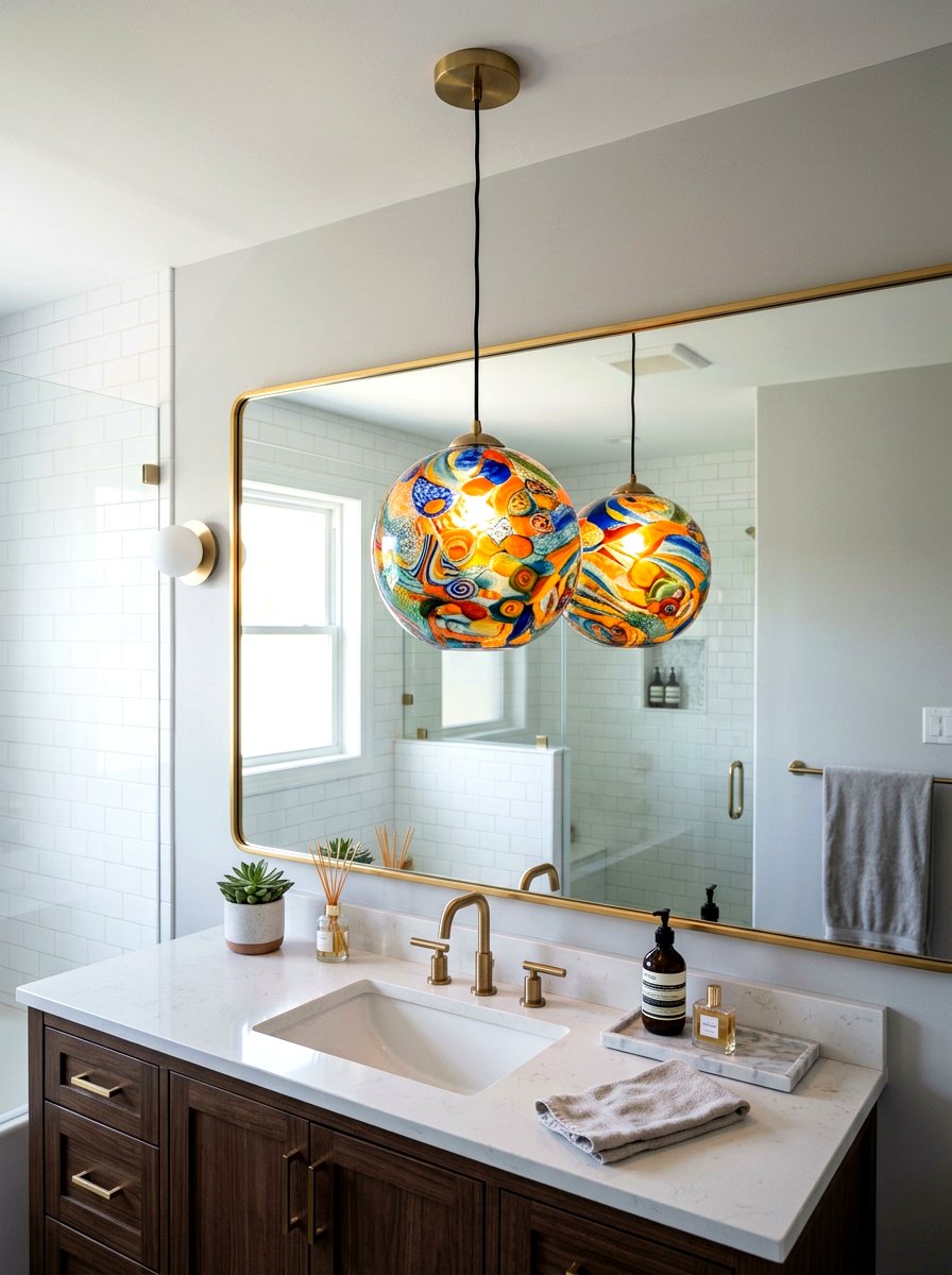 Funky Pendant Light - 30 dopamine bathroom ideas
