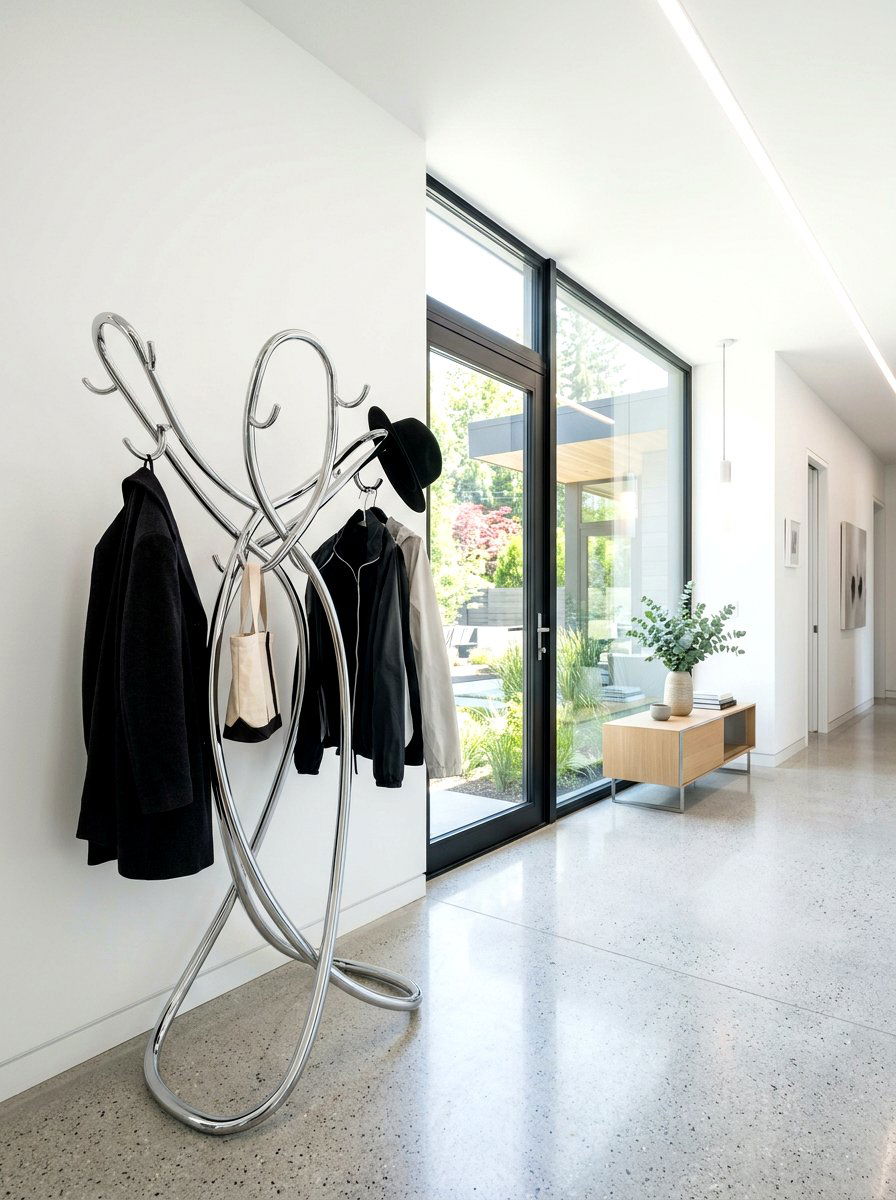 Futuristic Entryway Chrome Coat Rack - 30 chrome accent furniture ideas