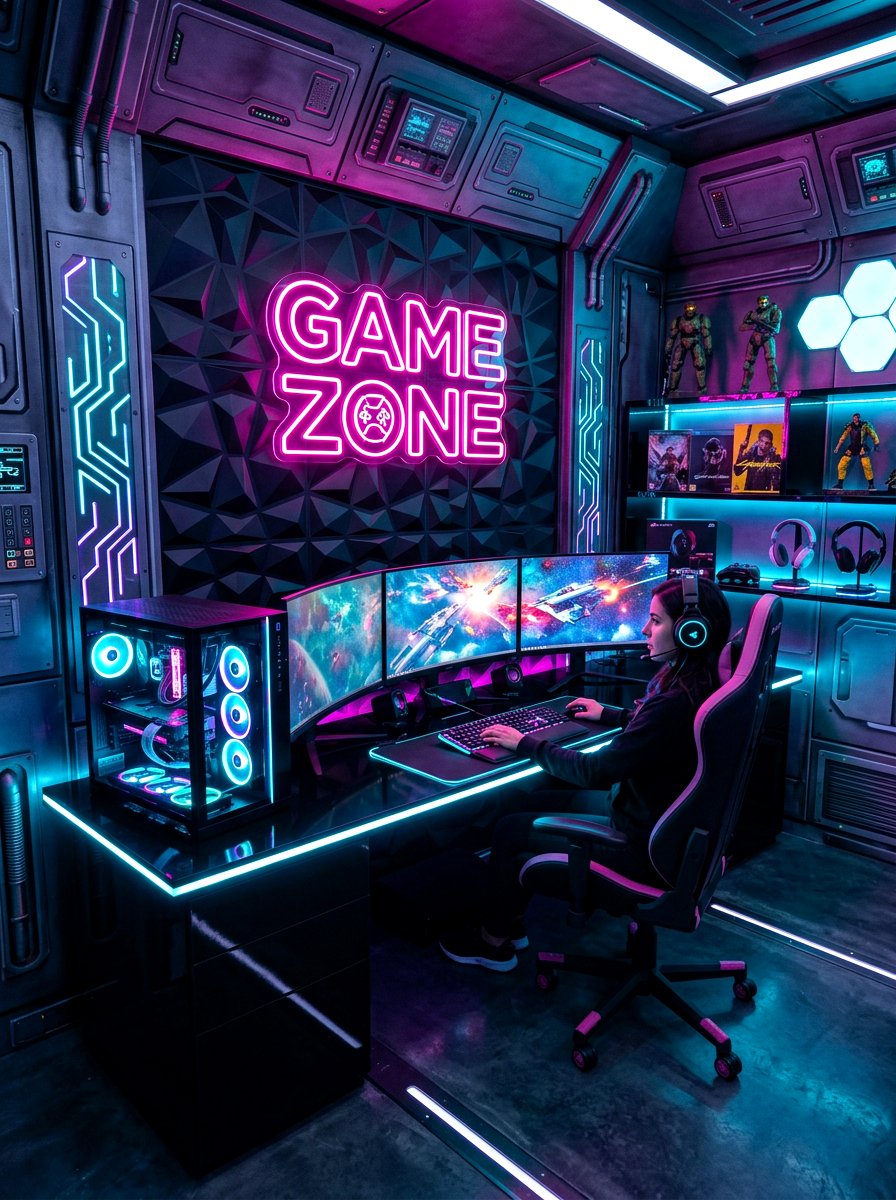 Futuristic Neon Gaming Nook - 30 gaming teen nook ideas